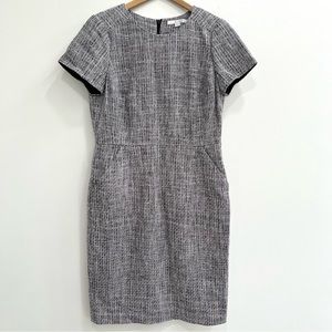 Boden black white tweed sheath dress pockets size 10 long